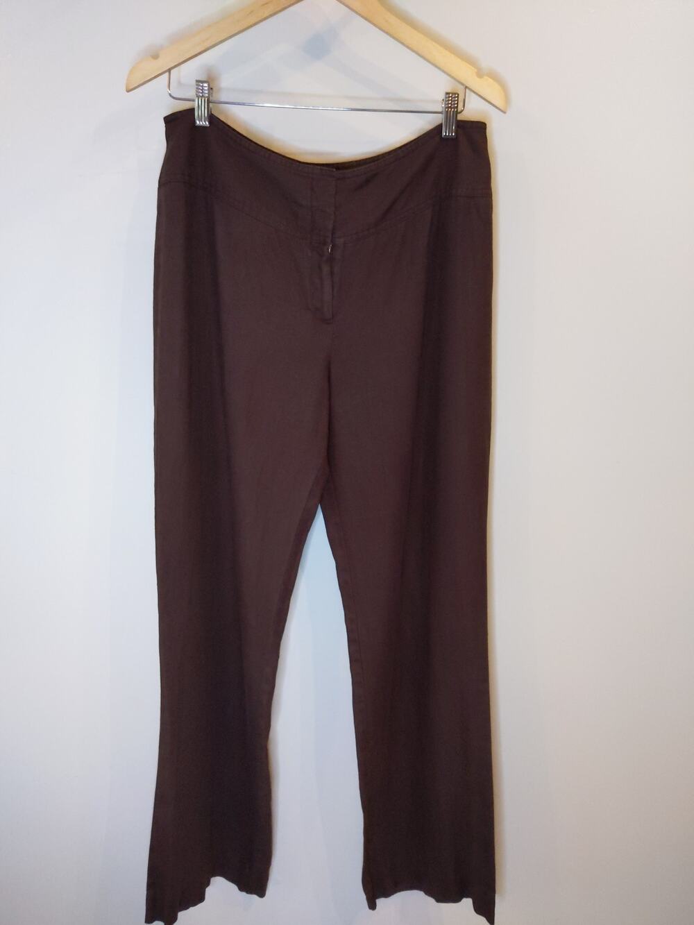 Worthington Brown Linen Wide Leg Pants Button Tab Waist Size 12 Relaxed